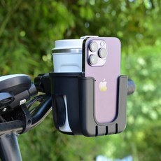 자전거 유모차 컵홀더 휴대폰 거치대 멀티 홀더 야외 라이딩 음료수 고정, 1개, 유모차2in1홀더