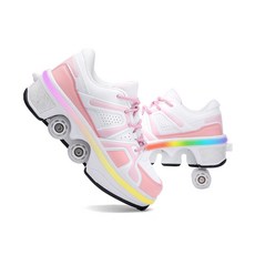 4륜 스케이트 컬러풀한 LED 조명 복열 스케이트 접이식 변형 바퀴 남녀공용 운동화 탈부착 스케이트 인라인 스케이트, 핑크 LED, 1개
