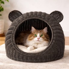 파랑새백화점 라탄패턴 대형묘 숨숨집 coffee 애견하우스