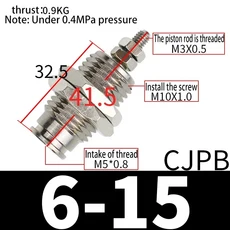 SMC 타입 CJPB 단동 스프링 리턴 보어 6mm 10mm 스트로크 5 20 마이크로 니들 공압 나사 실린더, 08 CJPB6X15