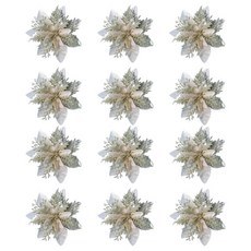 12Pcs 인공 꽃 반짝이 크리스마스 꽃 크리스마스 트리 장식 새해 파티 Garlands DIY 화환 꽃다발, 금, PP 천
