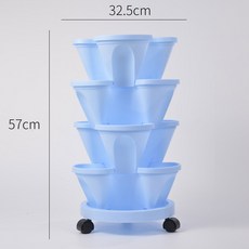 스탠드 텃밭 적층형 3단 이동식 스 [컬러댓글] 철제 진열대 화단 식물 벽걸이 플랜터, 블루 3쪽 4단[4개 화분+받침+롤러], 플라스틱, 1개