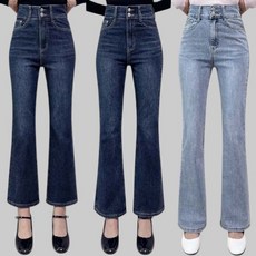 제이엠스타일 [숏/중/롱] S~2XL 봄 가을 여성 허리 스판 투버튼 부츠컷 청바지 하이웨스트 여자 빅사이즈 밴딩 나팔 데님팬츠 바지 키작녀 키큰녀