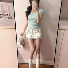 천하오 패션 캐주얼 세트 여성 반팔 도트 미니 스커트 투피스 GX542