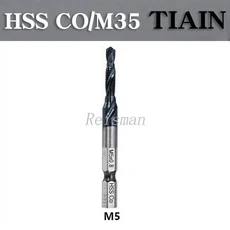 M3-M10 나사 탭 드릴 비트 코팅 HSSCO M35 코발트 메트릭 콤비네이션 HRC89 TiA1N 육각 퀵 체인지 1/4 인, 01 M5(1PC)