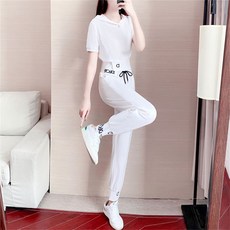 Ashysnow 트레이닝복 세트 여성 여름 패션 캐주얼 후드 반팔 맨투맨 트레이닝 바지 투피스