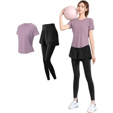 Karsaer 요가복 여성세트 필라테스복 루즈핏 반팔티셔츠 하이웨스트 요가바지 레깅스 필라테스 트레이닝 A0063