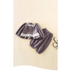 女童蕾絲領衛衣衛褲兩件套裝