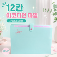 a4 파일 케이스 12칸 아코디언 파일, 1개, 민트