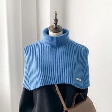 여성 망토 목폴라 스웨터 니트 터틀넥 여행, 스카이블루
