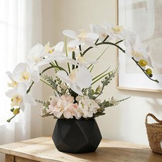테이블 중앙 장식용 LESING 인공 화분 난초 꽃 가정 꽃병에 담긴 진짜 터치 가짜 꽃 (스타일 1 흰색 꽃병), Style 2,black Vase