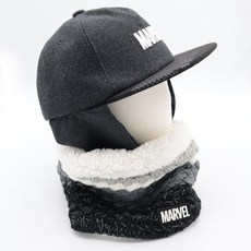 WINGHOUSE 男孩童漫威Logo保暖護耳板帽+圍脖