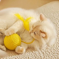 큐트스마트 고양이 깃털 스크래처볼, 옐로, 1개