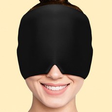 亞馬遜熱銷款冷熱敷頭套：緩解頭痛、舒緩頭部、冰敷眼罩多功能冰敷帽, 1個, 雙層(請見內圖) 質感黑