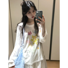 休閒印花防曬罩衫長袖T恤女