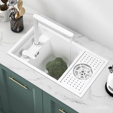 納米廚房304白色不銹鋼隱形吧臺水槽單槽隱藏式洗杯器洗菜房車, 1個, 5532,自帶洗杯器單槽【不含龍頭】