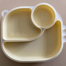 液態硅膠餐盤寶寶餐盤吸盤分格盤嬰兒輔食碗兒童餐具套裝, 1個, 如圖, 米黃色
