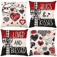 발렌타인 데이 장식 베개 커버 커버 4개 세트 40.6 x 40.6cm(16 16인치) 장식용 쿠션 러브 포옹 키스 사랑받는 축복받은 웨딩 소파 Qiyeyeye 129791, Love Qiyeyeye 129791 78871826
