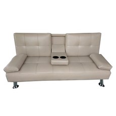 沛大 皮革沙發床 置杯架設計 雙人沙發床, 米色,全台地區, 1件