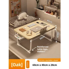 다기능 접이식 컴퓨터 책상 소형 테이블 보드 기숙사 만화 학습 간단한 가정용 게으른 사무실, 14 나뭇결-4060cm 정사각형+컵홀더+서랍