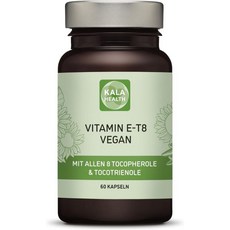 Kala Health 비타민 E-8 180 비건 캡슐 - 4가지 토코트리에놀40mg과 우수한 품질의 토코페롤을 포함하여 알려진 8가지 E 형태를 모두 함유하고 있으며 천연 원료, 60, 1개