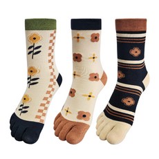 홈샘 여성 패션 무늬 중목 발가락양말 3켤레