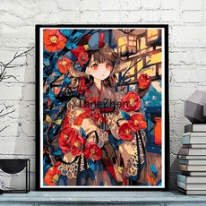 【TangZhen】유화그리기 유화그리기세트 diy 디지털 유화 가방 우편 거실 성인 어린이 손으로 채색 유채화 수제 장식 창문 앞 풍경, 50*65 이너 2.5cm 두께, B024 사탕걸A, 1개