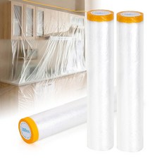 MATUFF 프리테이프 마스킹 필름 2팩 각각 10 x 65피트 롤 테이프 및 드레이프 페인트 플라스틱 시트 드롭 천 자동차 도장 커버 집 장식 가구 바닥 방진 커버