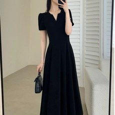 여름 블랙 반팔 정장원피스 여성 하객룩 롱원피스 여름용 피로연 정장