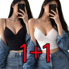 nanalshop 1+1 2종 세트 여성 브라탑 캡나시 캡내장 끈나시 노와이어 탱크탑 크롭 나시 요가복 상의