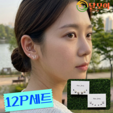 달모아 S925 여성 패션 귀걸이 12피스 세트 (피부트러블없는 포인트 작은사이즈 가성비 은침 쥬얼리)