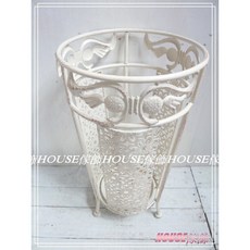 House傢飾 作舊復古Loft工業風鐵製花朵平口造型傘架 傘桶(復古白-圓) - 限量款, 1個