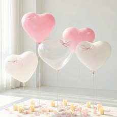 하트 풍선 파스텔 홈파티 프로포즈 발레코어 리본포함 일자형 스탠드, 1개, 01. 로맨틱 핑크 (투명3개+화이트3개+핑크3개)