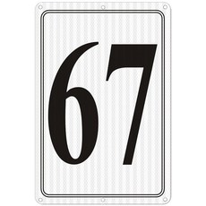i-CowFun 프리미엄 반사 금속 번호 표지판 1 - 알루미늄 12인치 X 8인치 주차 공간 실외 대형 바닥 도크 코트 통로 필드 페이드 없음 내후성, Reflective Number Signs 67, 1개