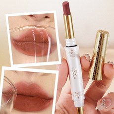 1+1 컵에 묻지 않는 입체적인 립글로스 듀얼 헤드 립스틱 지워지지않는 투인원 디자인 립스틱 립라이너, A01#밀크티+C03#캐러멜, 1개