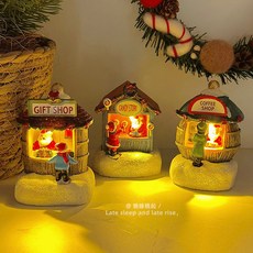 【爆品熱銷】圣誕節樹脂發光房子小夜燈老人 雪人圣誕創意可愛禮物桌面擺件裝飾, 綠色小人,無規格, 1個