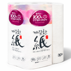 깨끗한지 100% 국내생산 3겹 천연펄프 엠보싱 화장지, 1개, 30개입, 27m