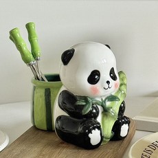 抱竹熊貓不鏽鋼水果叉套裝, 1個, 貪吃熊貓果叉罐