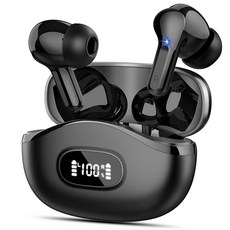 무선 이어버드 블루투스 헤드폰 5.4 HiFi 스테레오 ENC 노이즈 캔슬링 마이크 4개가 있는 듀얼 LED 디스플레이가 48H 안드로이드 iOS용 IP7 방수 이어폰 핑, Obsidian Black