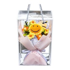 手工編織笑臉向日葵花束禮盒 針織蜜蜂公仔 母親節情人節禮物, 粉色 - 蜜蜂笑臉向日葵 禮袋 燈串, 1個