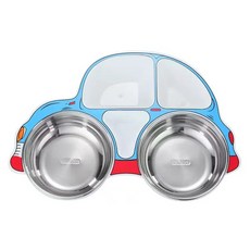 304不鏽鋼兒童汽車分格餐盤 宝宝家用卡通加厚飯盤, 1個, 藍色
