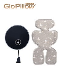 GIO Pillow 推車涼墊組 花色款座墊 二合一遮陽USB風扇, 1個, A型(褲型)-晚安兔兔 + 二合一風扇