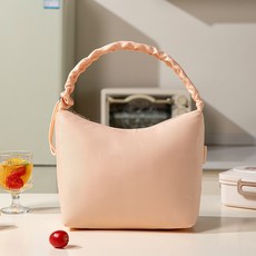 Moda Belle 保溫便當袋 簡約抽繩設計 加厚鋁箔, 杏粉色, 1套