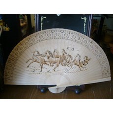 *︵House傢飾︵* 木片雙面扇 - 八駿馬/一帆風順 新品上市, 1個