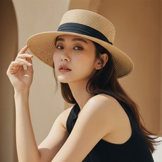 루타미 플랫 크라운 스트로 밀짚모자