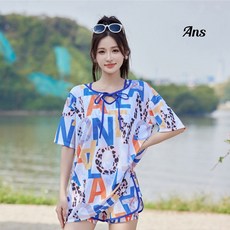 ANS 커버업 후드 핫팬츠 브라탑 반팔 래쉬가드 여성 수영복 3종 세트 508