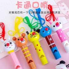 卡通掛繩木質口哨 兒童戶外運動會加油道具 學生派對禮品, 隨機出貨, 1個
