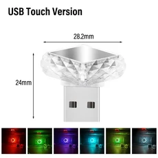 유형-C USB 자동차 인테리어 주변 분위기 조명 LED 신호등 독서 램프 장식 액세서리, 04 USB-Square, 03 White, 01 Touch sensitive mode