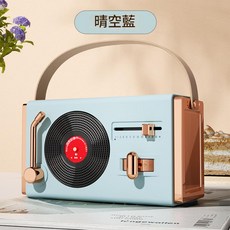 復古黑膠唱片造型迷你音響 無線藍牙連接 時尚家居擺飾 高音質便攜音箱, 藍色, TT-A-0017