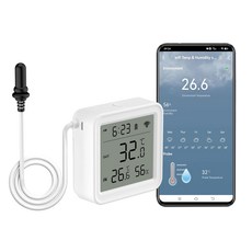 WiFi 온도계 습도계: 온도 센서 프로브가 있는 스마트 습도 원격 APP 알림 식품 저장용 양조 어항용 디지털 모니터 알렉사1팩와 호환 가능, 1 Pack